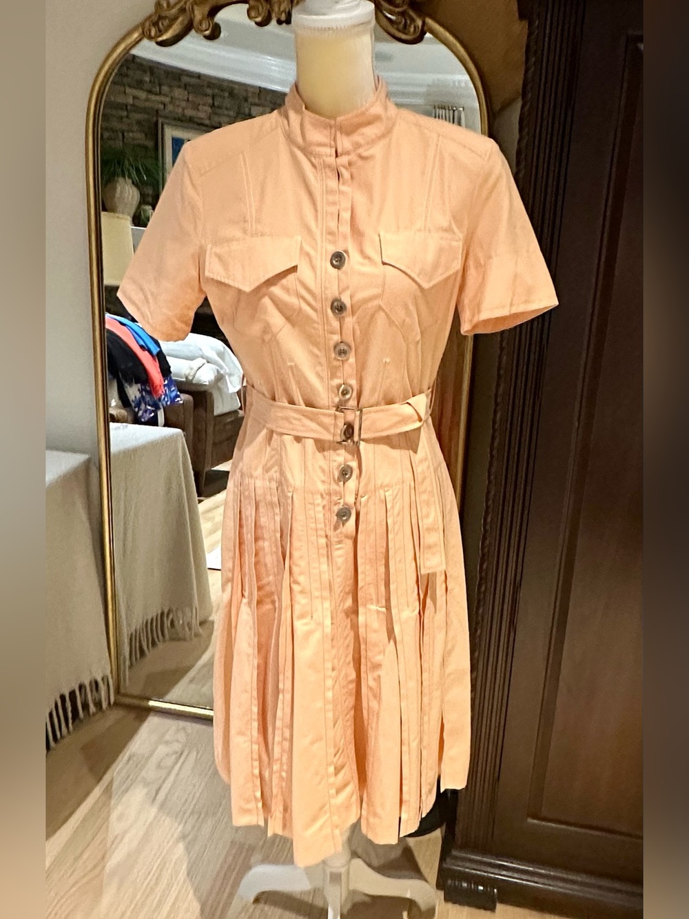 Tuzzi Peach Button-Front Belted Shirtdress
